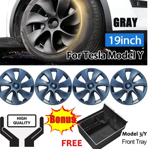 19” Gray Turbine Hub Caps, Wheel Cover 4PCS for Tesla Model Y