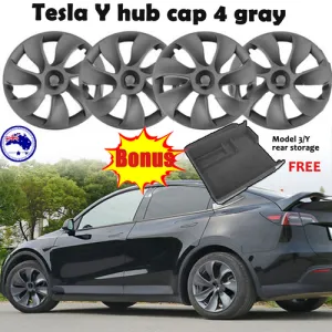 19" Gray Hubcaps Set Model Y/3, Rear Storage Box Tesla