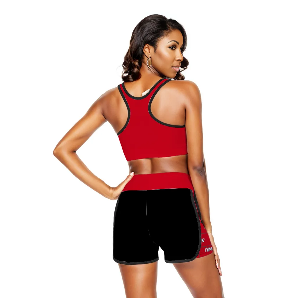 Am&Is Women's Activewear Sport Racerback Bra & Short Set - Red