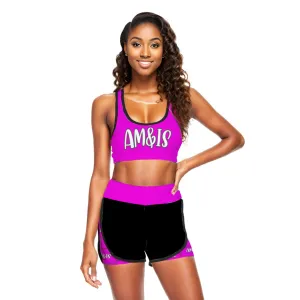 Am&Is Women's Racerback Bra & Shorts Activewear Set - Pink