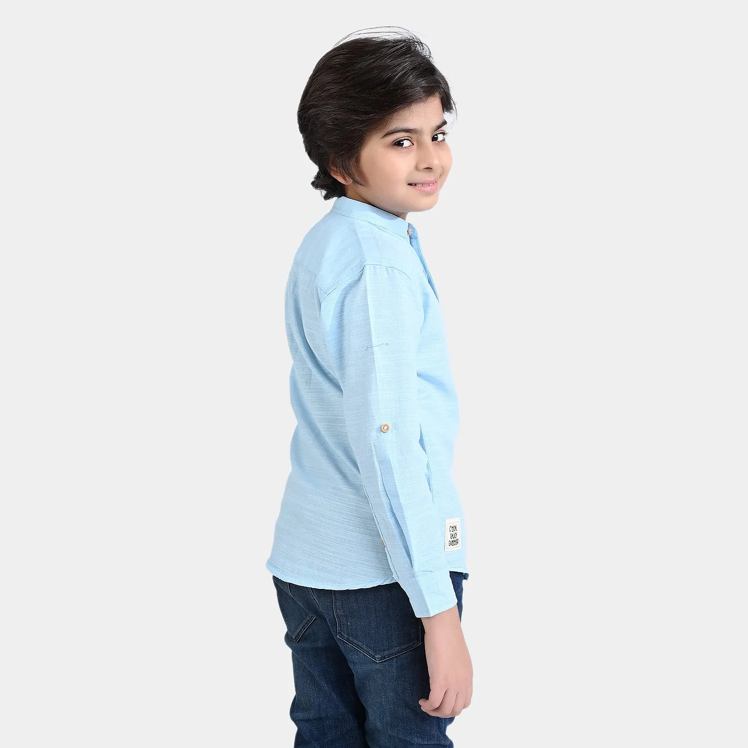 Boys Cotton Slub Casual Shirt F/S (Enjoy Summer)-L/BLUE