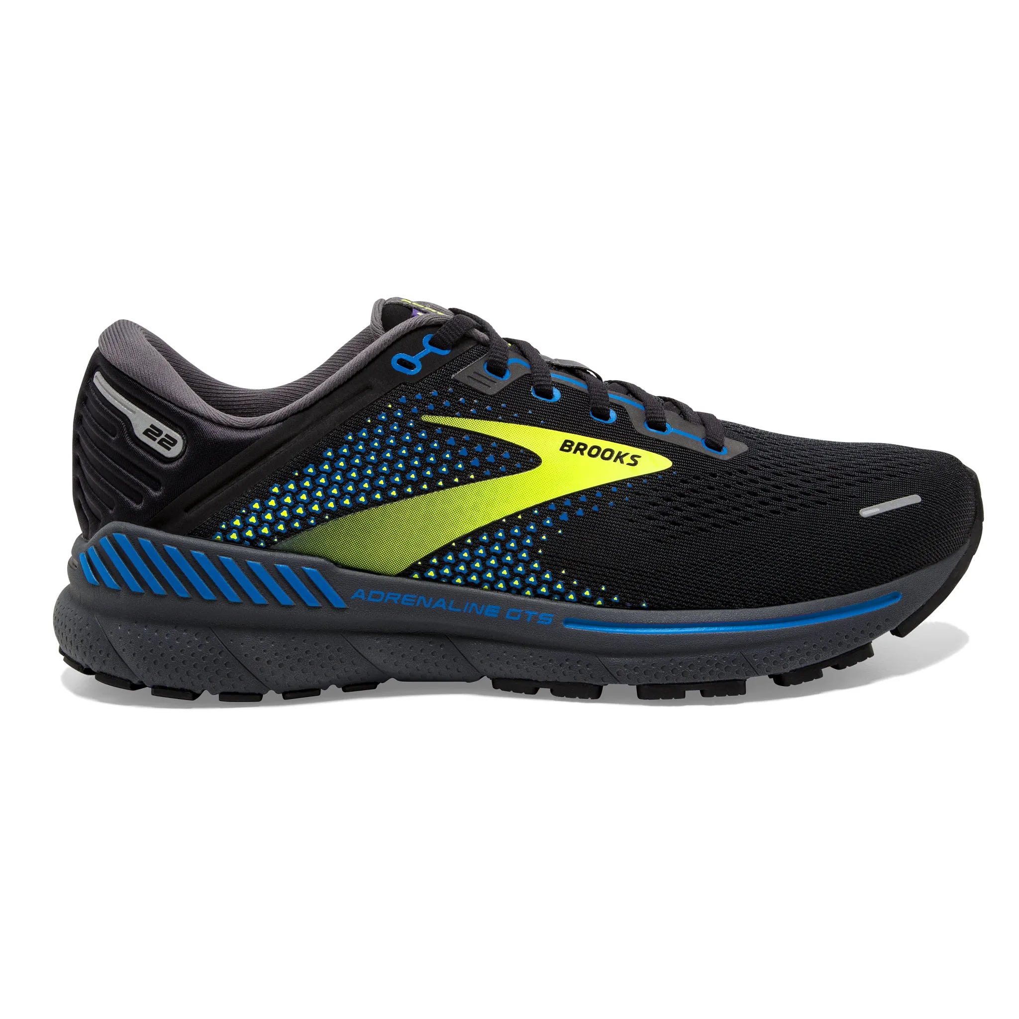 Brooks Men's 110366 069 Adrenaline GTS 22 Black/Blue/Nightlife Cushion Support Running Shoes