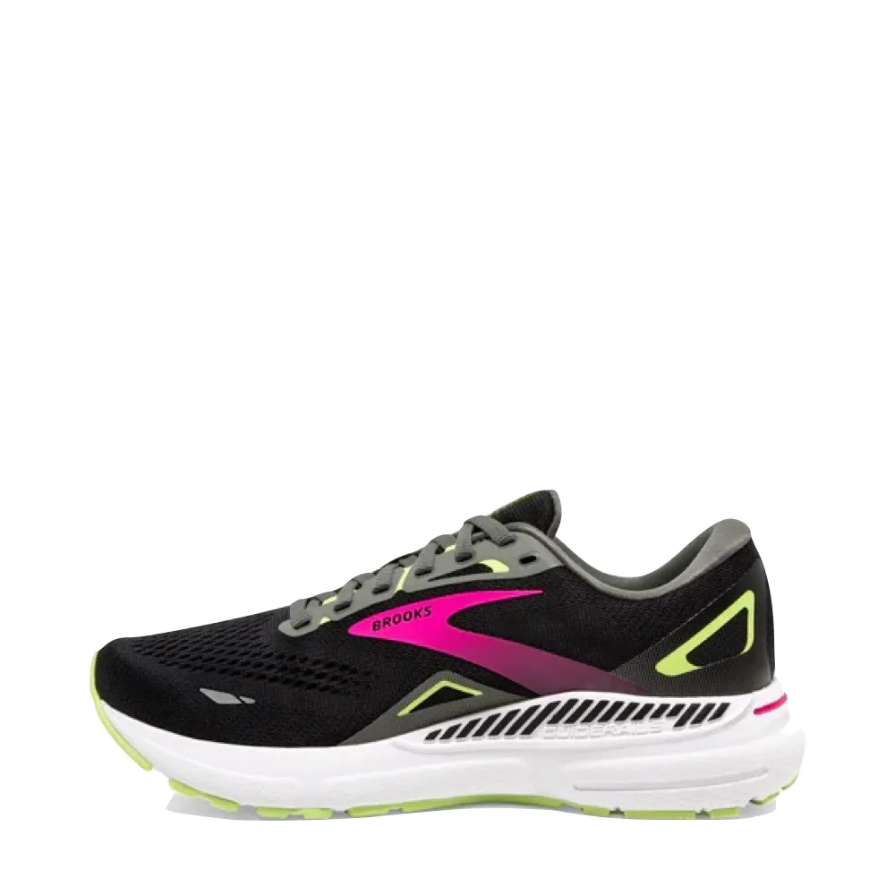 Brooks Women's Adrenaline GTS 23 Sneaker in Black/Gunmetal/Sharp Green