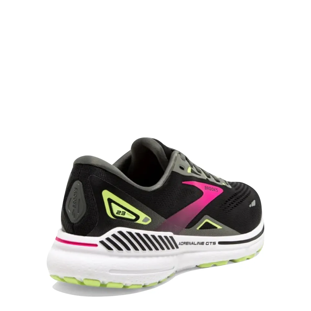 Brooks Women's Adrenaline GTS 23 Sneaker in Black/Gunmetal/Sharp Green