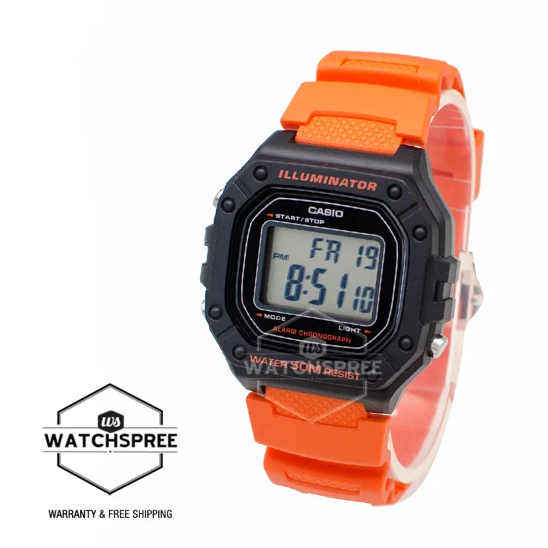 Casio Standard Digital Orange Resin Band Watch W218H-4B2 W-218H-4B2