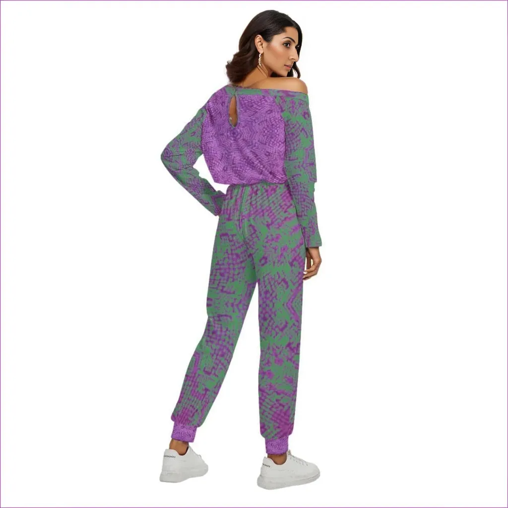 Chameleon Snake Womens Off-Shoulder Jumpsuit