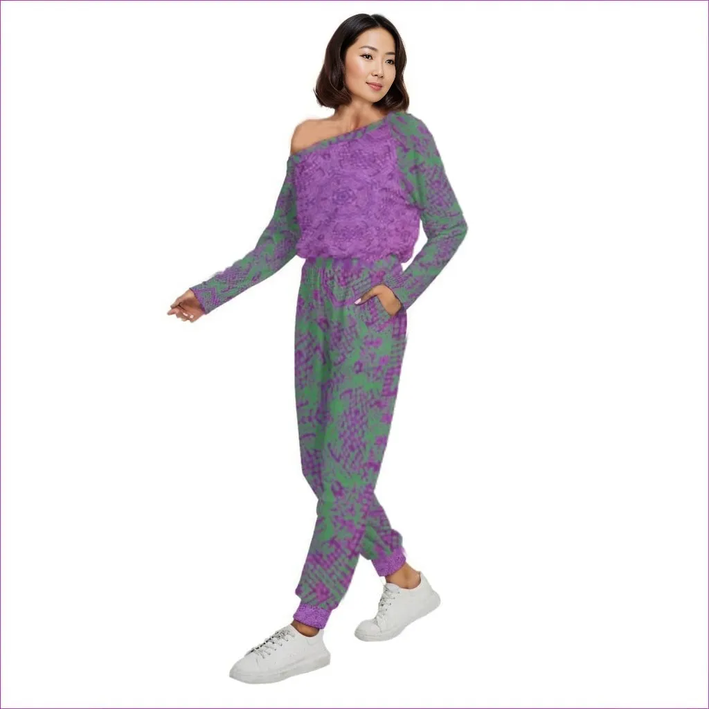 Chameleon Snake Womens Off-Shoulder Jumpsuit