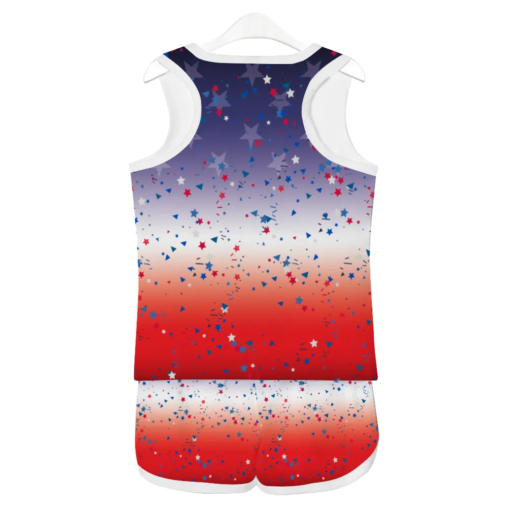 Ombre Petal Flag Girls Tank Top with Short 2 Piece Outfit