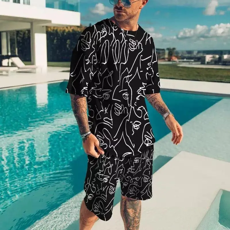 Trendy 3d Digital Printing Short Sleeve Men's Suit