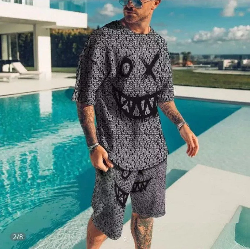 Trendy 3d Digital Printing Short Sleeve Men's Suit